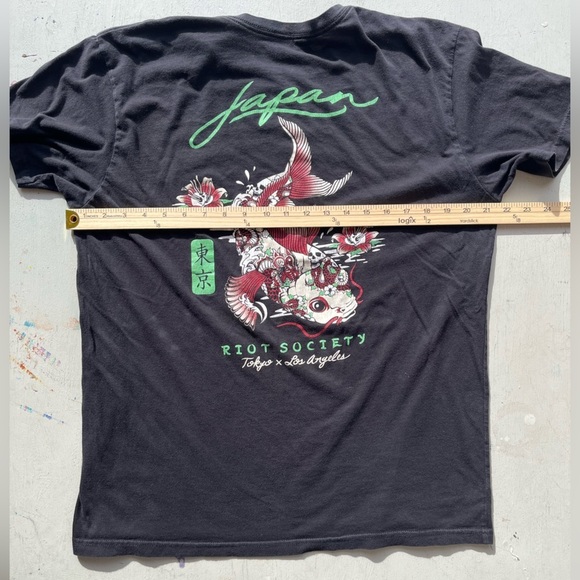 Men's Riot Society T-Shirt Black Dragon Japan L Oriental Streetwear Skull Art - Picture 8 of 11